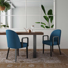 Manhattan Comfort Hillman Modern Wood Upholstered Armchair in Blue - Set of 2