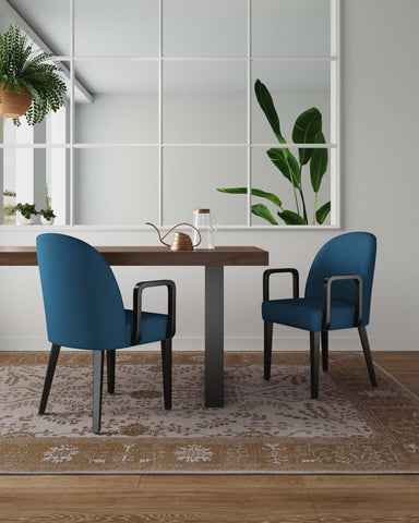 Manhattan Comfort Hillman Modern Wood Upholstered Armchair in Blue - Set of 2