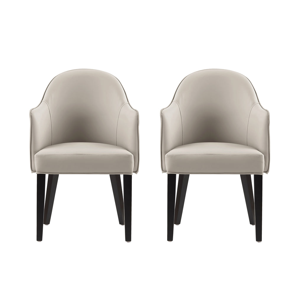 Manhattan Comfort Hillman Modern Vegan Leather and Velvet Wood Armchair in Light Gray - Set of 2