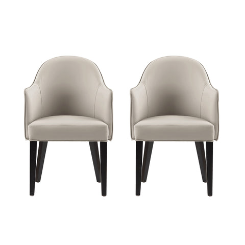 Manhattan Comfort Hillman Modern Vegan Leather and Velvet Wood Armchair in Light Gray - Set of 2