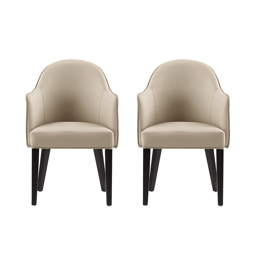 Manhattan Comfort Hillman Modern Vegan Leather and Velvet Wood Armchair in Sand - Set of 2
