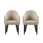 Manhattan Comfort Hillman Modern Vegan Leather and Velvet Wood Armchair in Sand - Set of 2
