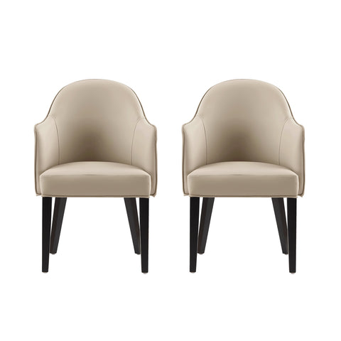 Manhattan Comfort Hillman Modern Vegan Leather and Velvet Wood Armchair in Sand - Set of 2