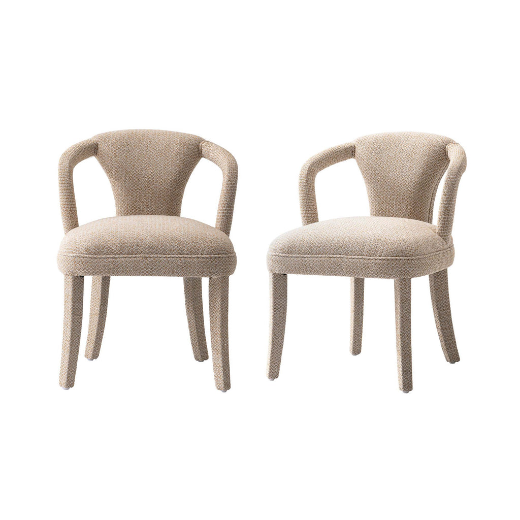 Manhattan Comfort Palmer Mid-Century Modern Tweed Upholstered Armchair in Gold Dust - Set of 2