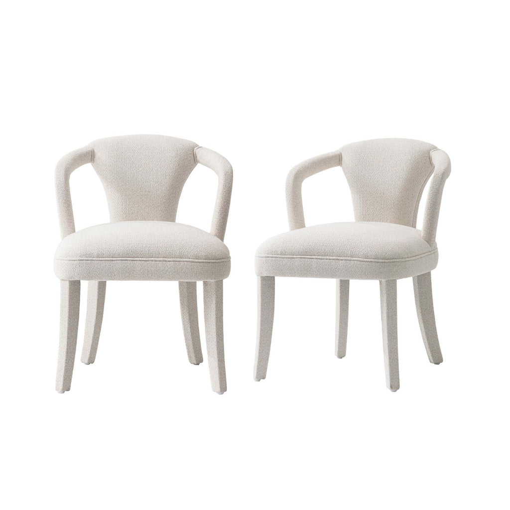 Manhattan Comfort Palmer Mid-Century Modern Tweed Upholstered Armchair in Ivory - Set of 2