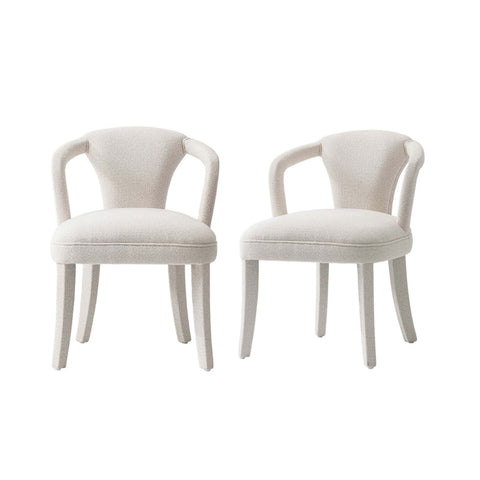 Manhattan Comfort Palmer Mid-Century Modern Tweed Upholstered Armchair in Ivory - Set of 2
