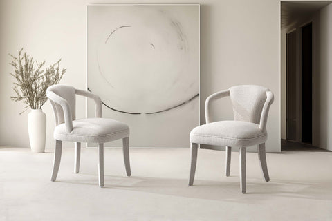Manhattan Comfort Palmer Mid-Century Modern Tweed Upholstered Armchair in Ivory - Set of 2