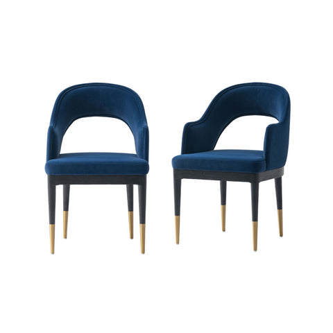 Manhattan Comfort Carrington Modern Glam Velvet Upholstered Armchair in Midnight Blue - Set of 2