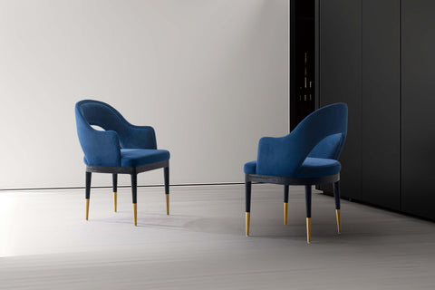 Manhattan Comfort Carrington Modern Glam Velvet Upholstered Armchair in Midnight Blue - Set of 2