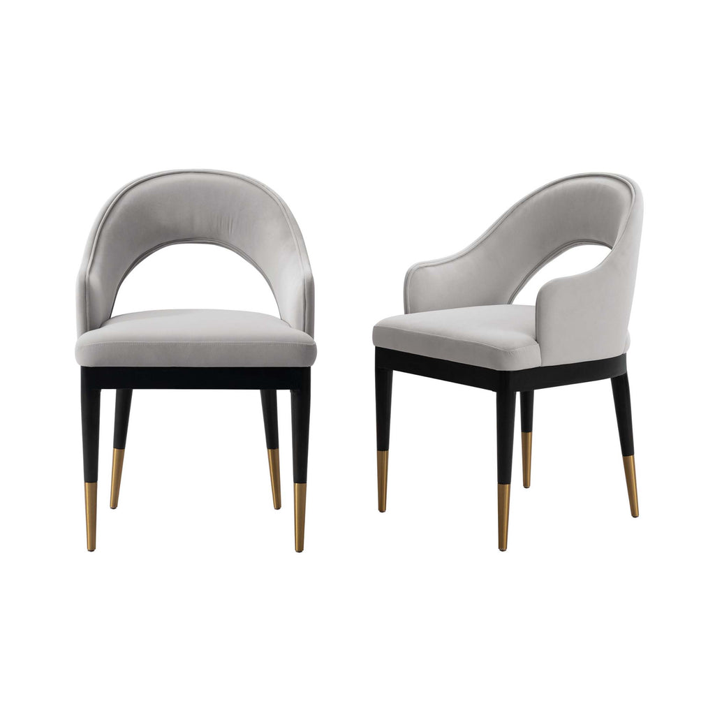 Manhattan Comfort Carrington Modern Glam Velvet Upholstered Armchair in Light Gray - Set of 2