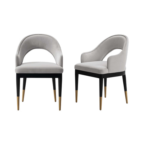 Manhattan Comfort Carrington Modern Glam Velvet Upholstered Armchair in Light Gray - Set of 2