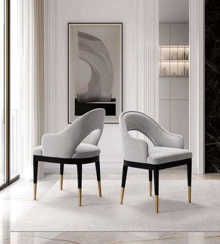 Manhattan Comfort Carrington Modern Glam Velvet Upholstered Armchair in Light Gray - Set of 2