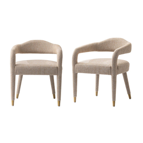 Manhattan Comfort Aspen Mid-Century Modern Tweed Upholstered Armchair in Gold Dust - Set of 2