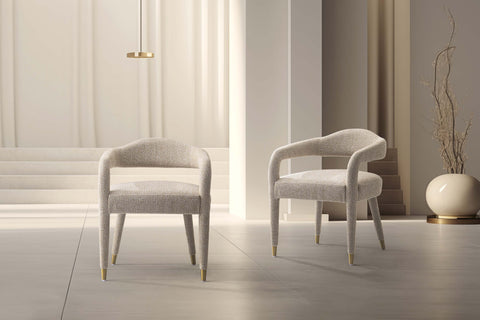 Manhattan Comfort Aspen Mid-Century Modern Tweed Upholstered Armchair in Gold Dust - Set of 2
