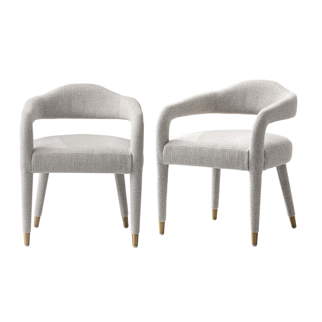 Manhattan Comfort Aspen Mid-Century Modern Tweed Upholstered Armchair in Silver Lining - Set of 2