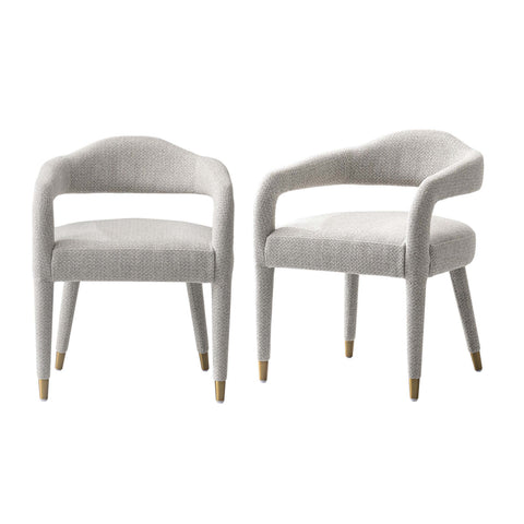 Manhattan Comfort Aspen Mid-Century Modern Tweed Upholstered Armchair in Silver Lining - Set of 2