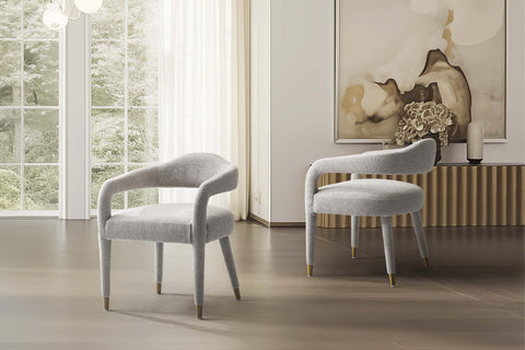 Manhattan Comfort Aspen Mid-Century Modern Tweed Upholstered Armchair in Silver Lining - Set of 2