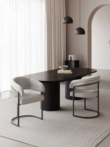 Manhattan Comfort Augusta Modern Vegan Leather Metal Dining Chair in Light Gray - Set of 2