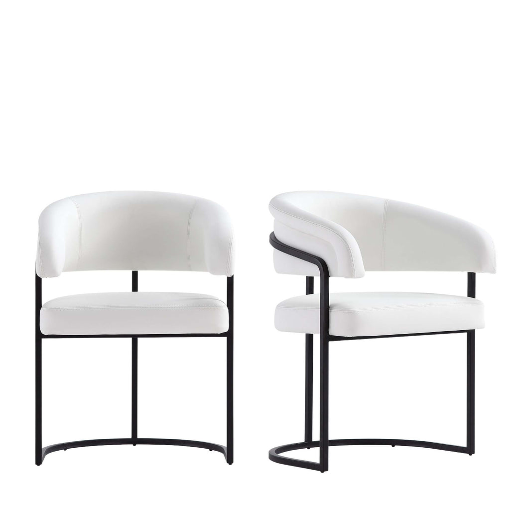 Manhattan Comfort Augusta Modern Vegan Leather Metal Dining Chair in White - Set of 2