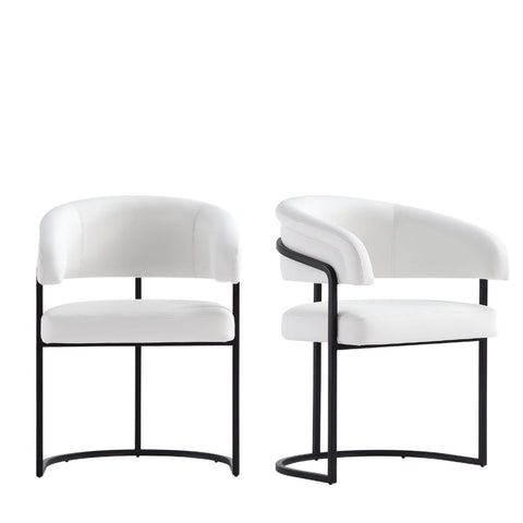 Manhattan Comfort Augusta Modern Vegan Leather Metal Dining Chair in White - Set of 2
