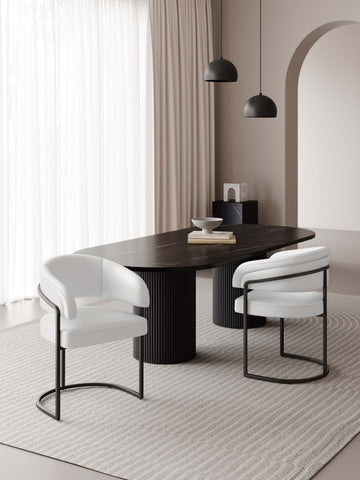 Manhattan Comfort Augusta Modern Vegan Leather Metal Dining Chair in White - Set of 2
