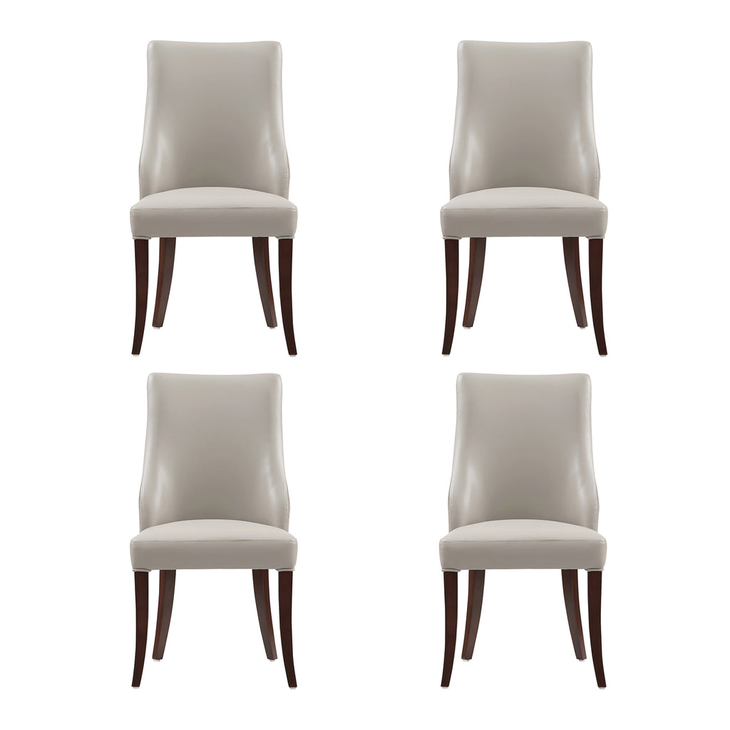 Manhattan Comfort Connie Modern Vegan Leather and Velvet Wood Dining Chair in Light Gray - Set of 4