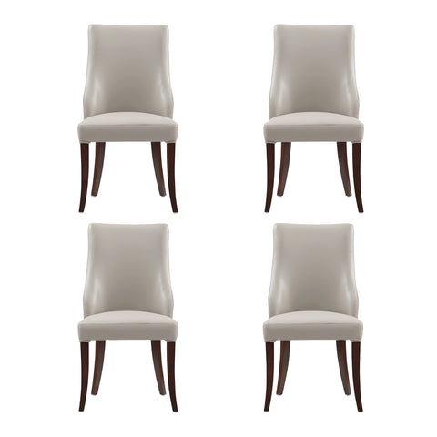 Manhattan Comfort Connie Modern Vegan Leather and Velvet Wood Dining Chair in Light Gray - Set of 4