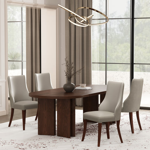 Manhattan Comfort Connie Modern Vegan Leather and Velvet Wood Dining Chair in Light Gray - Set of 4