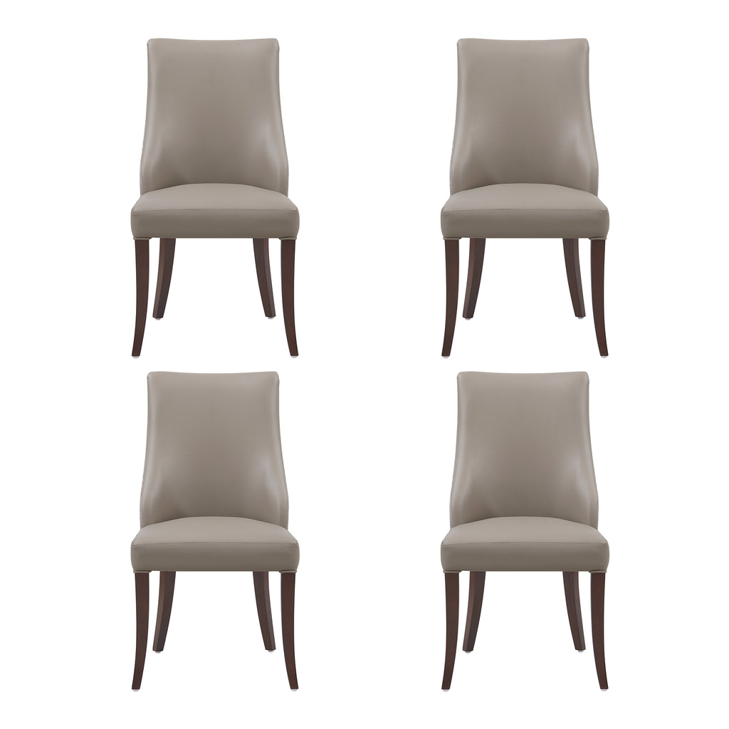 Manhattan Comfort Connie Modern Vegan Leather and Velvet Wood Dining Chair in Taupe - Set of 4