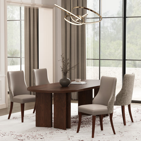 Manhattan Comfort Connie Modern Vegan Leather and Velvet Wood Dining Chair in Taupe - Set of 4