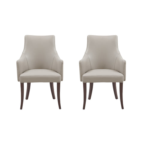 Manhattan Comfort Connie Modern Vegan Leather and Velvet Wood Armchair in Light Gray - Set of 2