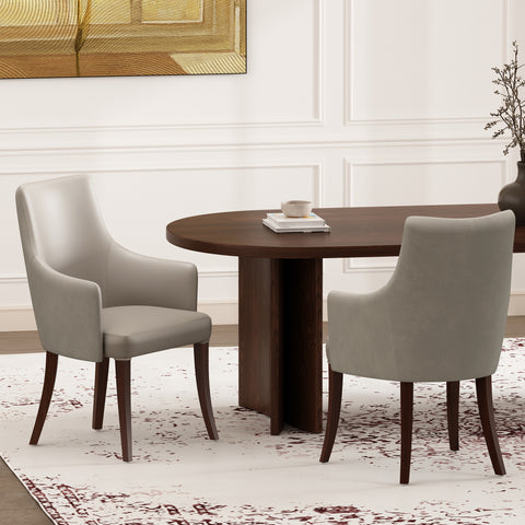 Manhattan Comfort Connie Modern Vegan Leather and Velvet Wood Armchair in Light Gray - Set of 2