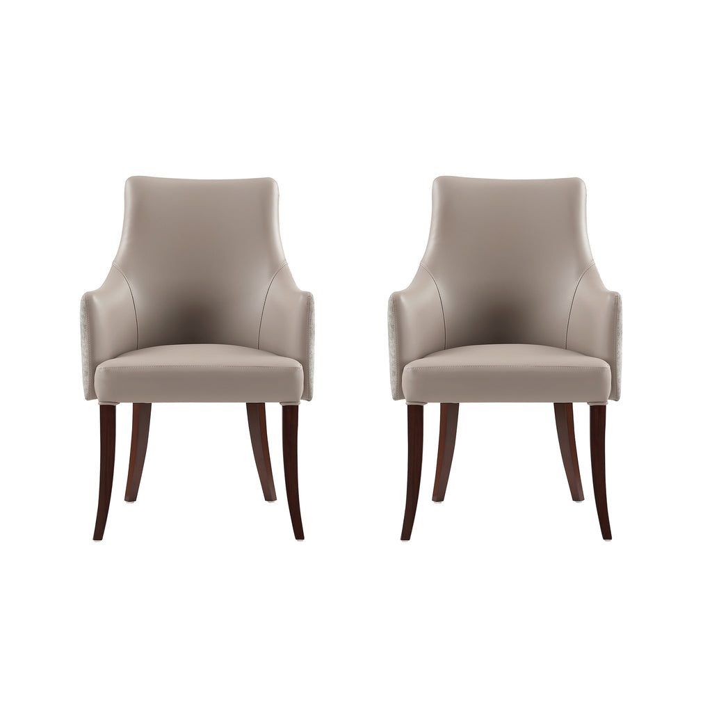 Manhattan Comfort Connie Modern Vegan Leather and Velvet Wood Armchair in Taupe - Set of 2