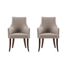 Manhattan Comfort Connie Modern Vegan Leather and Velvet Wood Armchair in Taupe - Set of 2