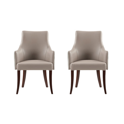 Manhattan Comfort Connie Modern Vegan Leather and Velvet Wood Armchair in Taupe - Set of 2