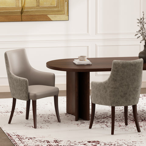 Manhattan Comfort Connie Modern Vegan Leather and Velvet Wood Armchair in Taupe - Set of 2