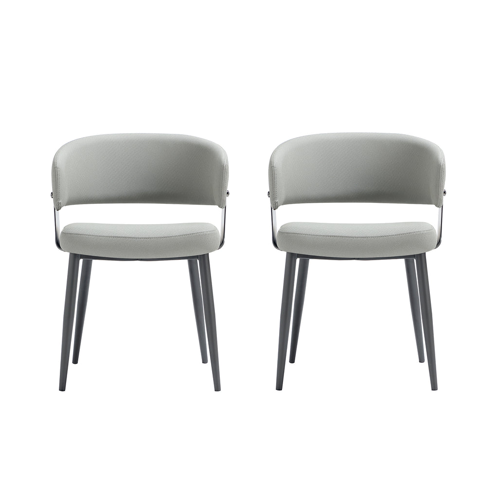 Manhattan Comfort Luce Modern Textured Vegan Leather Metal Dining Chair in Stone Gray - Set of 2