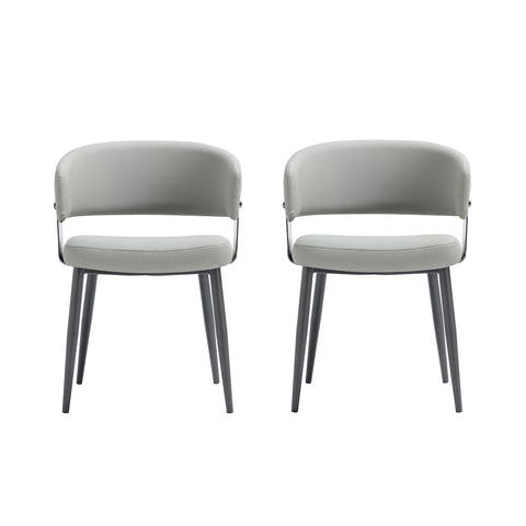Manhattan Comfort Luce Modern Textured Vegan Leather Metal Dining Chair in Stone Gray - Set of 2