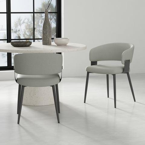 Manhattan Comfort Luce Modern Textured Vegan Leather Metal Dining Chair in Stone Gray - Set of 2