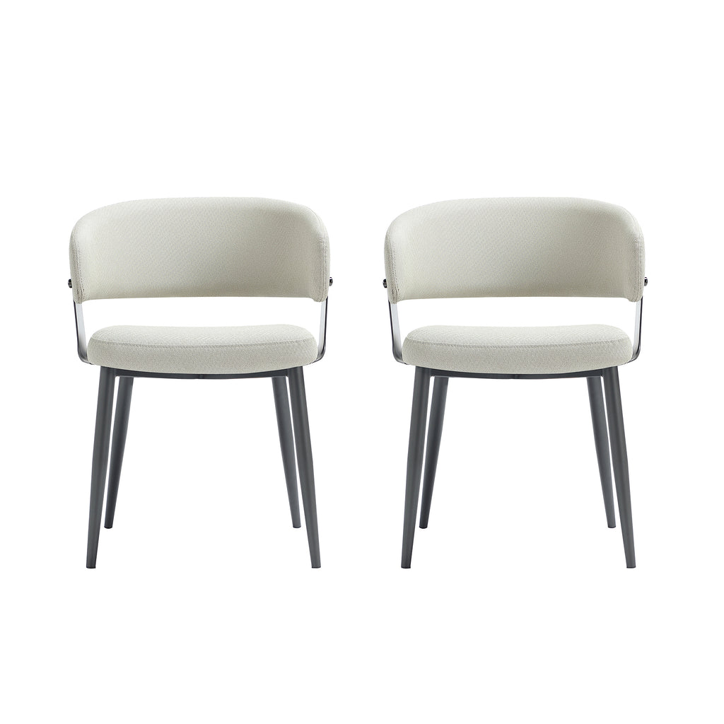 Manhattan Comfort Luce Modern Textured Vegan Leather Metal Dining Chair in Oatmeal - Set of 2
