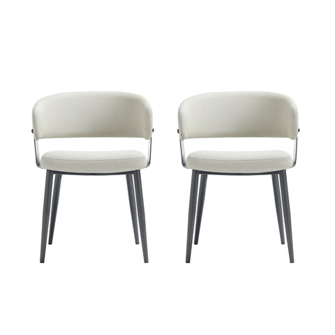 Manhattan Comfort Luce Modern Textured Vegan Leather Metal Dining Chair in Oatmeal - Set of 2