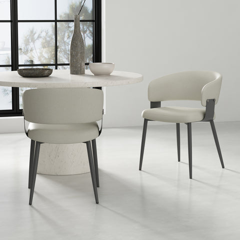 Manhattan Comfort Luce Modern Textured Vegan Leather Metal Dining Chair in Oatmeal - Set of 2