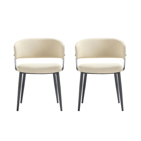 Manhattan Comfort Luce Modern Textured Vegan Leather Metal Dining Chair in Sand - Set of 2