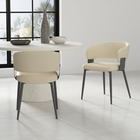 Manhattan Comfort Luce Modern Textured Vegan Leather Metal Dining Chair in Sand - Set of 2