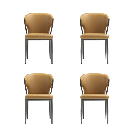 Manhattan Comfort Kirsten Modern Vegan Leather Metal Dining Chair in Camel - Set of 4