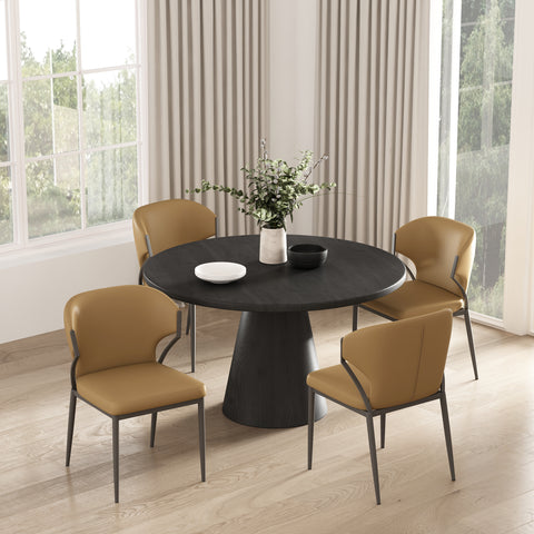 Manhattan Comfort Kirsten Modern Vegan Leather Metal Dining Chair in Camel - Set of 4
