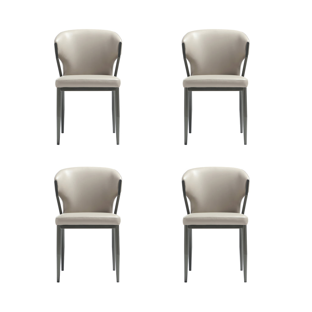 Manhattan Comfort Kirsten Modern Vegan Leather Metal Dining Chair in Light Gray - Set of 4
