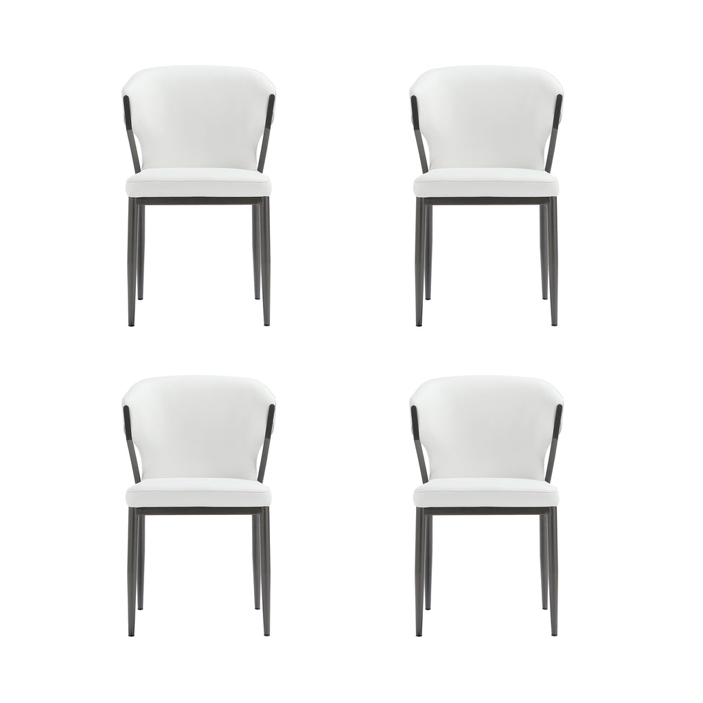 Manhattan Comfort Kirsten Modern Vegan Leather Metal Dining Chair in White - Set of 4