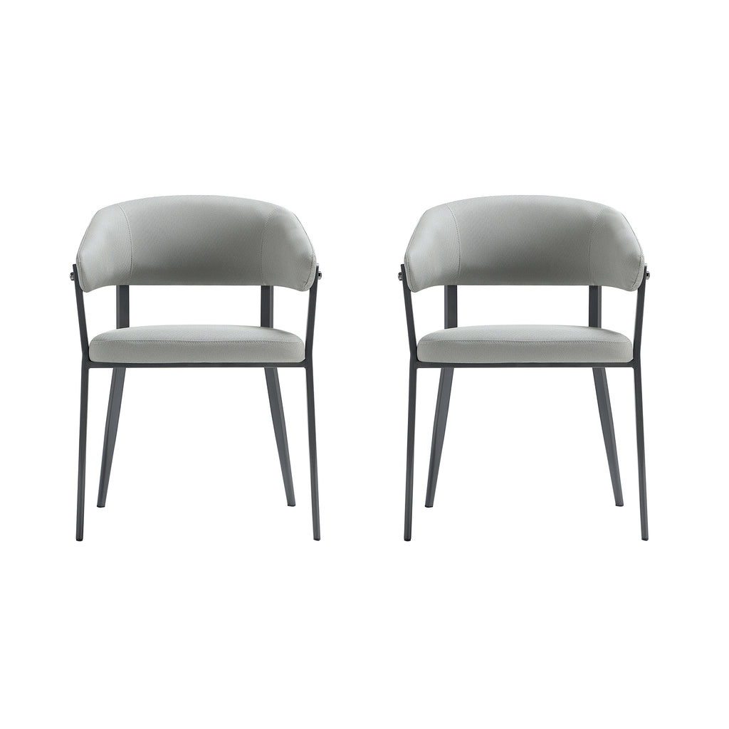 Manhattan Comfort Belle Modern Metal Upholstered Dining Chair in Stone Gray - Set of 2