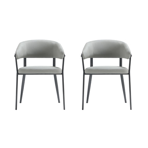 Manhattan Comfort Belle Modern Metal Upholstered Dining Chair in Stone Gray - Set of 2
